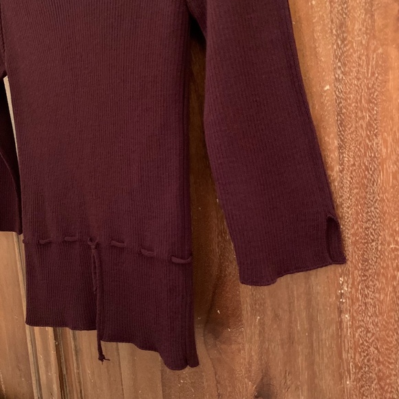 NEXT UK V-Neck Ribbed Merino Wool Blend 3/4 Sleeve Plum Top Size Small - Picture 9 of 14